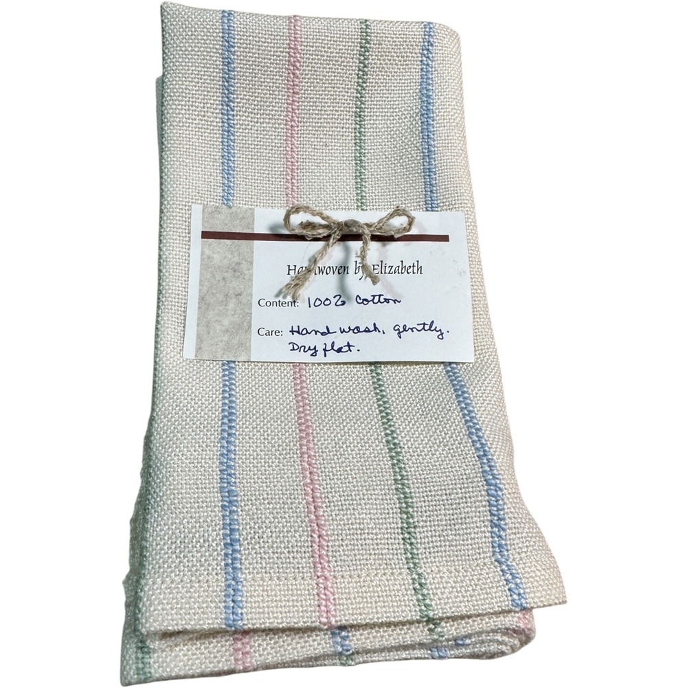 Set of 4 Handwoven 100% Cotton Napkins Pastel Stripe ~15.5" Square Handmade‎
